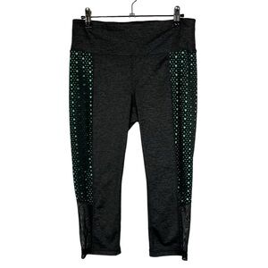 Xersion Dark Gray Aqua Blue Side Eyelet Cropped Athletic Leggings M